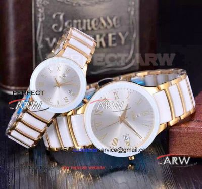 Perfect Replica Rado Centrix Quartz Watches Two Tone Ceramic Roman Dial